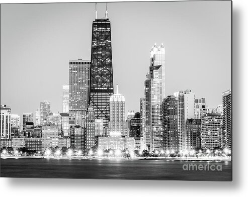 2012 Metal Print featuring the photograph Chicago Night Skyline Black and White Photo by Paul Velgos