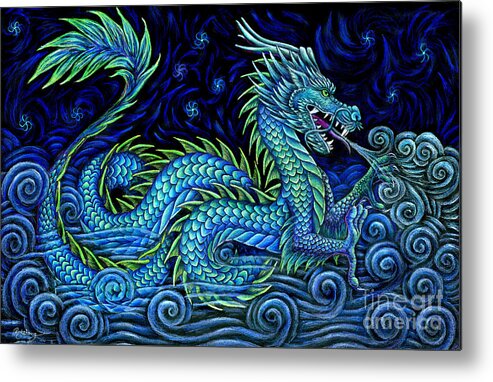 Chinese Dragon Metal Print featuring the drawing Chinese Azure Dragon by Rebecca Wang