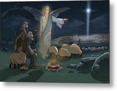 Christmas Metal Print featuring the digital art Christmas Shepherds and Angel by Emerson Design