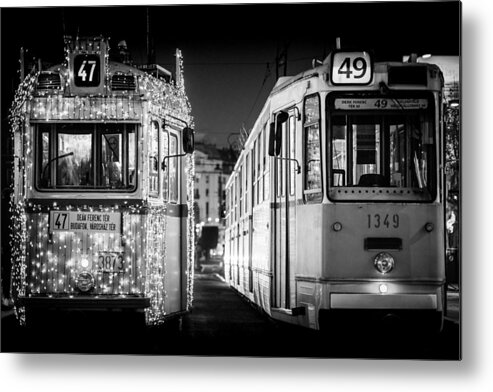 Tram Metal Print featuring the photograph Christmas Tram in Budapest by Tito Slack