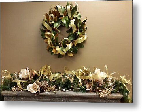 Wreath Metal Print featuring the photograph Christmas Wreath and Swag by Nancy Ayanna Wyatt