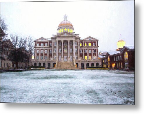 Cnu Metal Print featuring the photograph Christopher Newport Hall in Snow by Amy Jackson