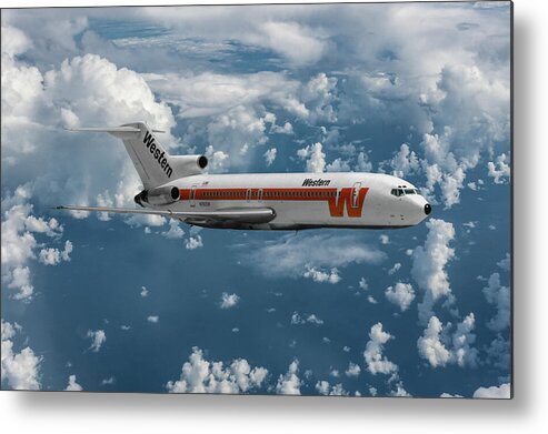 Western Airlines Metal Print featuring the mixed media Classic Western Airlines Boeing 727 by Erik Simonsen