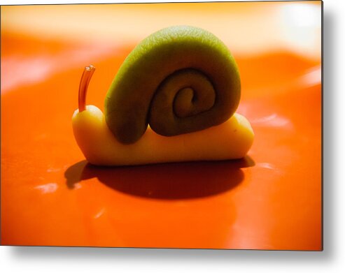 Single Object Metal Print featuring the photograph Close-Up Side View Of Snail Representation by Piotr Hnatiuk / EyeEm