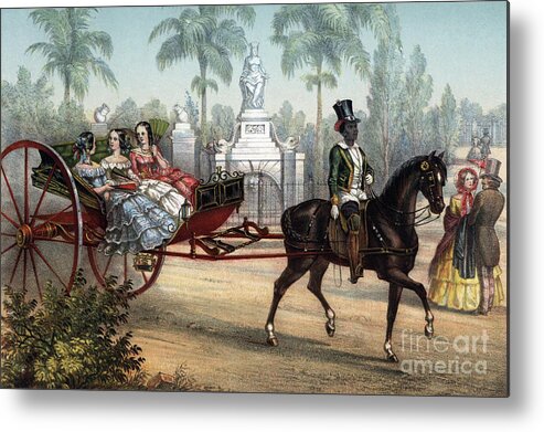 1855 Metal Print featuring the drawing Coachman with a horse and carriage in Cuba, 1855 by Granger
