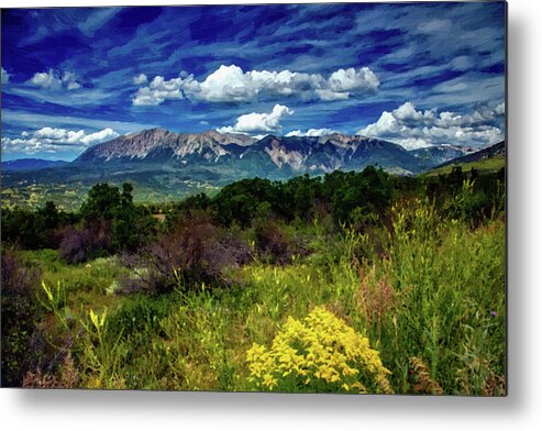 Oil On Canvas Metal Print featuring the digital art Colorado Wildflowers 3, Oil Painting ca 2020 by Ahmet Asar by Celestial Images