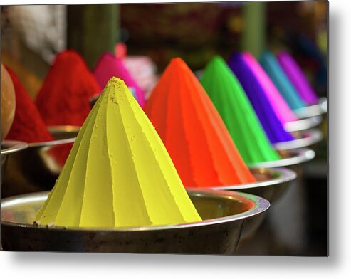 Color Metal Print featuring the photograph Colorful India Restaurant Decoration by Josu Ozkaritz