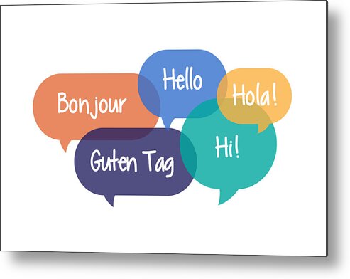 Diversity Metal Print featuring the drawing Colorful Speech Bubbles set with Hello in Different Languages by Cnythzl