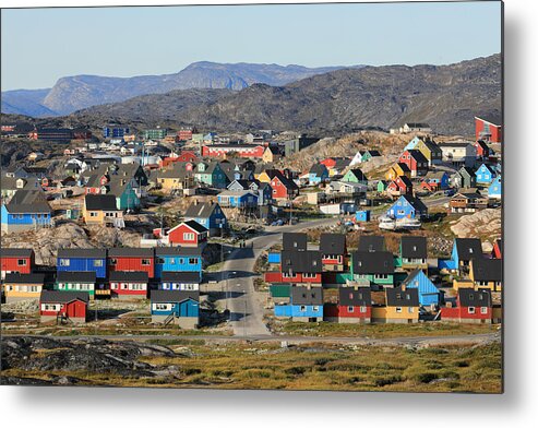 Scenics Metal Print featuring the photograph Colorful wooden houses in a mountaineous nordic region by Rainer Grosskopf
