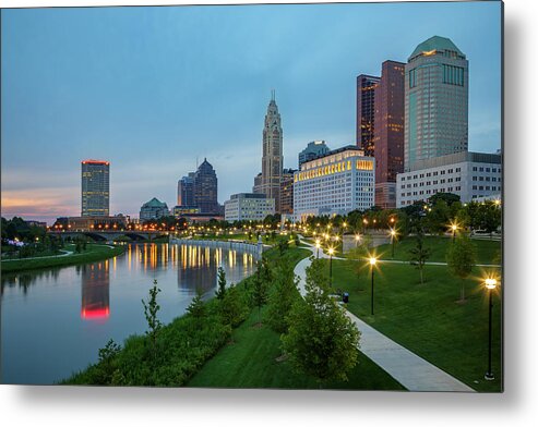 3scape Metal Print featuring the photograph Columbus Skyline at Dusk by Adam Romanowicz