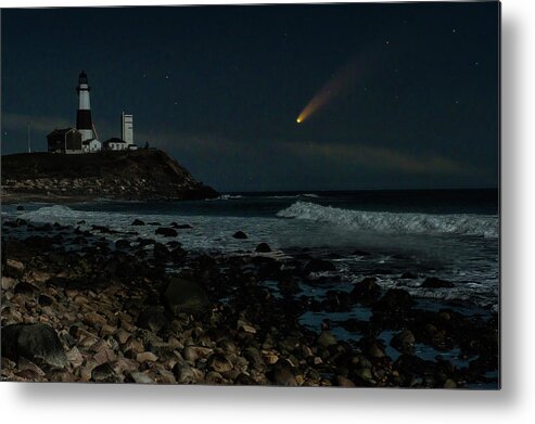 Neowise Metal Print featuring the photograph Comet Neowise Montauk Lighthouse by William Jobes
