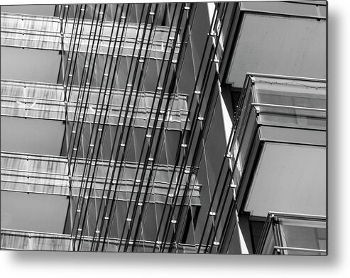Abstract Metal Print featuring the photograph Construction Illusion BW by Christi Kraft