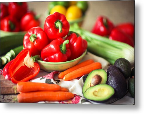 Red Bell Pepper Metal Print featuring the photograph Cooking with Vegetables by Sasha Bell