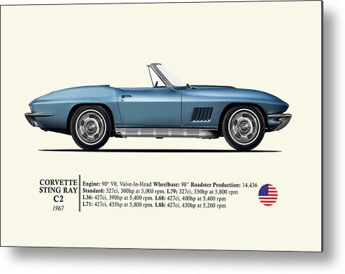 Chevrolet Corvette Sting Ray Metal Print featuring the photograph Corvette Sting Ray Convertible 1967 by Mark Rogan