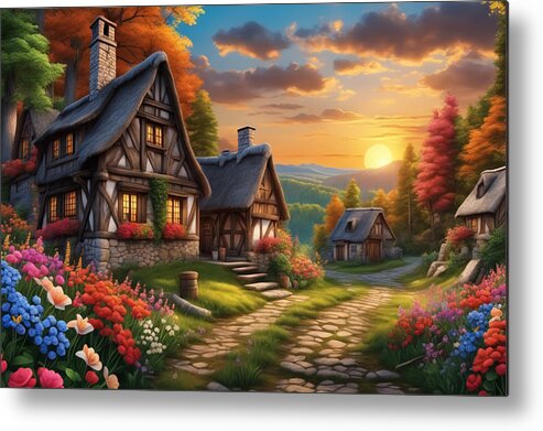 Countryside Metal Print featuring the digital art Countryside Houses by Manjik Pictures
