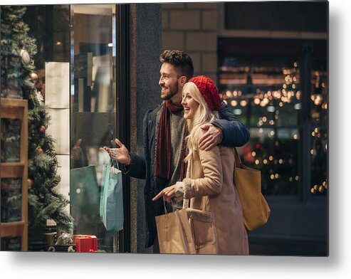 People Metal Print featuring the photograph Couple Doing Some Window Shopping by DGLimages