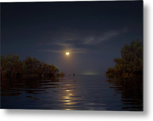 Moon Metal Print featuring the photograph Crescent Moon Over Florida Bay by Mark Andrew Thomas
