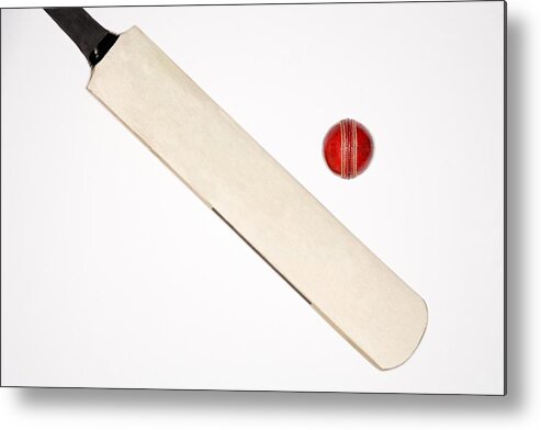 White Background Metal Print featuring the photograph Cricket bat and ball by Image Source