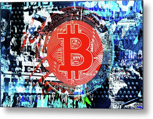 Blue Metal Print featuring the painting Crypto Currency Bitcoin Graffiti IV by Irena Orlov