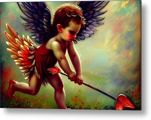 Digital Cupid Arrow Metal Print featuring the digital art Cupid Playing With Arrow by Beverly Read