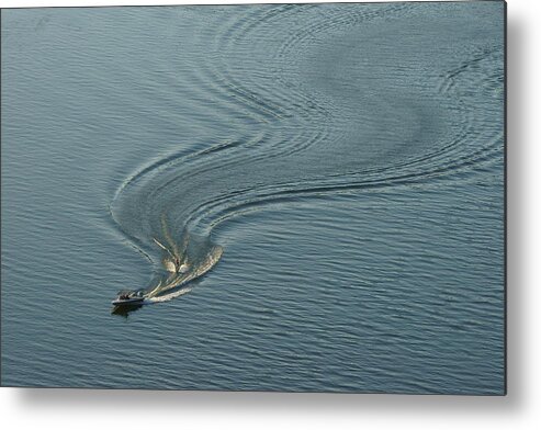 Skiing Metal Print featuring the photograph Curve trail of waterskiing by Penboy