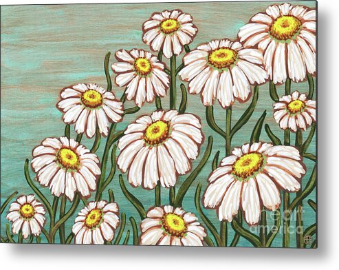 Daisy Metal Print featuring the painting Dancing Daisy Daydreams in Glacier Blue Skies by Amy E Fraser