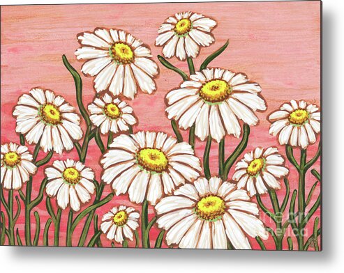 Daisy Metal Print featuring the painting Dancing Daisy Daydreams in Pink Parfait Skies by Amy E Fraser