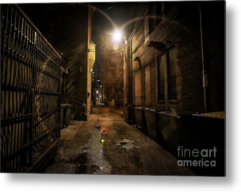 Alley Metal Print featuring the photograph Dark and Eerie Chicago Alley at Night by Bruno Passigatti