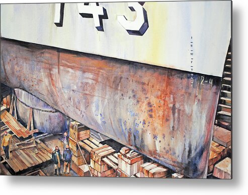 Vessel Metal Print featuring the painting DD 743 in Drydock by P Anthony Visco