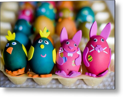 In A Row Metal Print featuring the photograph Decorated Easter eggs by Jorja M. Vornheder
