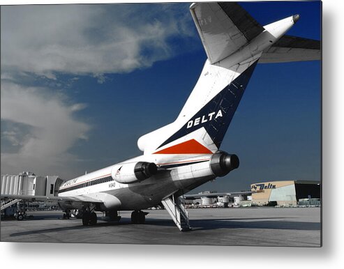 Delta Air Lines Metal Print featuring the mixed media Delta Boeing 727 at Miami by Erik Simonsen
