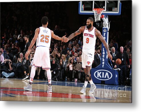 Nba Pro Basketball Metal Print featuring the photograph Derrick Rose and Kyle O'quinn by Nathaniel S. Butler
