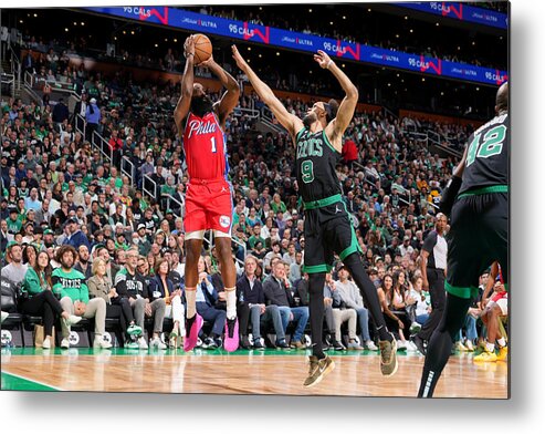 James Harden Metal Print featuring the photograph Derrick White and James Harden by Jesse D. Garrabrant