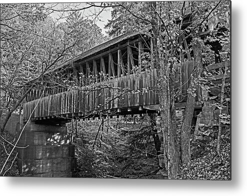 Cornish Metal Print featuring the photograph Dingleton Hills Covered Bridge Cornish NH Fall Foliage Black and White by Toby McGuire