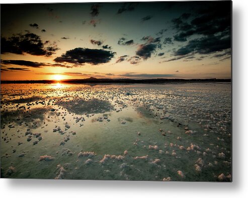 Sunset Metal Print featuring the photograph Dramatic winter sunset in the lake. by Michalakis Ppalis