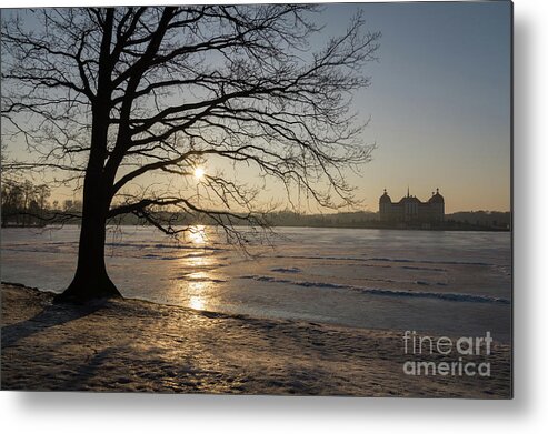 Dreamy Metal Print featuring the photograph Winter sunset at Moritzburg Castle 1 by Adriana Mueller