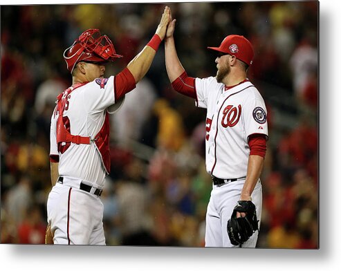 Drew Storen Metal Print featuring the photograph Drew Storen and Wilson Ramos by Patrick Smith
