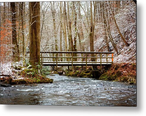 Carolina Metal Print featuring the photograph Dusting of Snow on the Bridge by Debra and Dave Vanderlaan