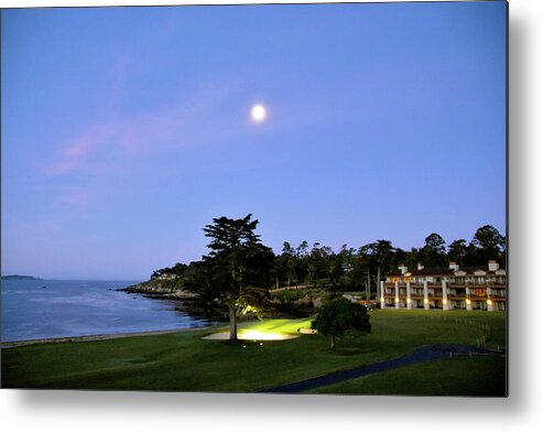 Golf Metal Print featuring the photograph Early Morning Moon at Pebble Beach 18th Green by Floyd Snyder