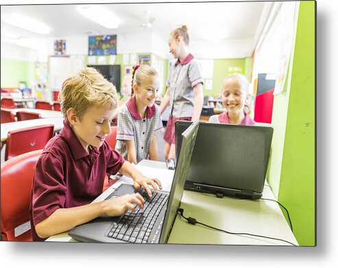 Education Metal Print featuring the photograph Education of Primary School Students Using Computers by Davidf