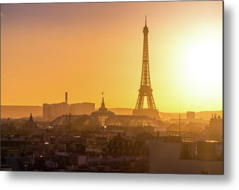 Champs-elysees Metal Print featuring the photograph Eiffel Tower and Grand Palais at Sunset by Serge Ramelli