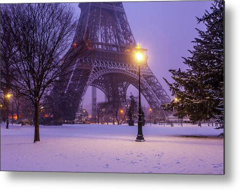 Champ De Mars Metal Print featuring the photograph Eiffel Tower Snow by Serge Ramelli