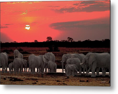 African Elephants Metal Print featuring the digital art ELEPHANTS AT DUSK cps by Larry Linton