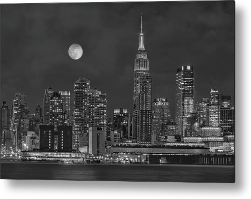 Nyc Skyline Metal Print featuring the photograph Empire State Blue Moon NYC BW by Susan Candelario
