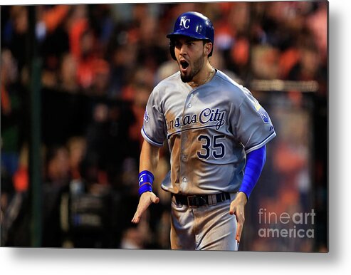 San Francisco Metal Print featuring the photograph Eric Hosmer and Omar Infante by Jamie Squire