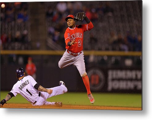 Double Play Metal Print featuring the photograph Erick Aybar and Brandon Barnes by Justin Edmonds