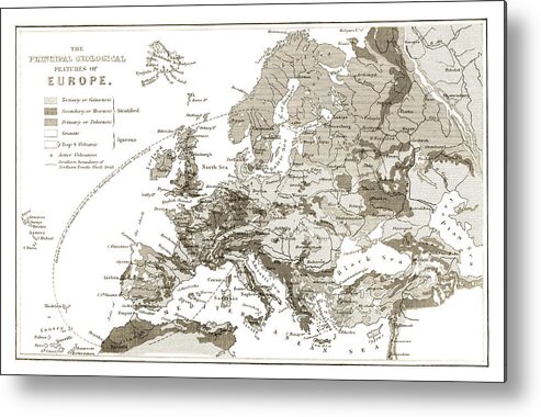 Map Metal Print featuring the drawing Europe Geological by Oliver Goldsmith