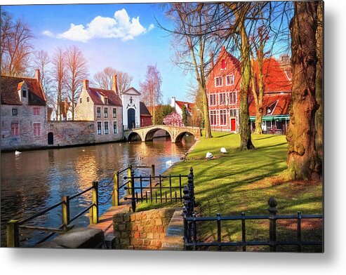 Bruges Metal Print featuring the photograph European Canal Scenes Bruges Belgium by Carol Japp