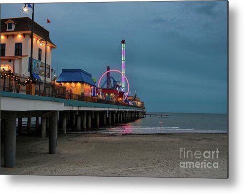 Stormy Metal Print featuring the photograph Evening Lights on the Pleasure Pier by Diana Mary Sharpton