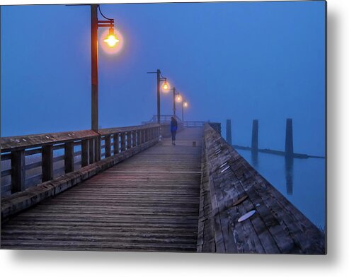 Alex Lyubar Metal Print featuring the photograph Evening walk in the fog by Alex Lyubar